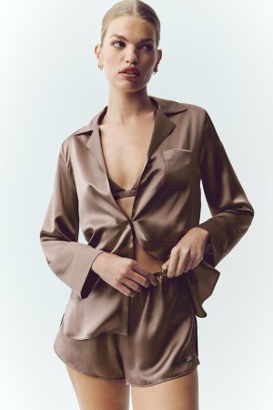 Silk Luminous Button Up - Alpine Cocoa