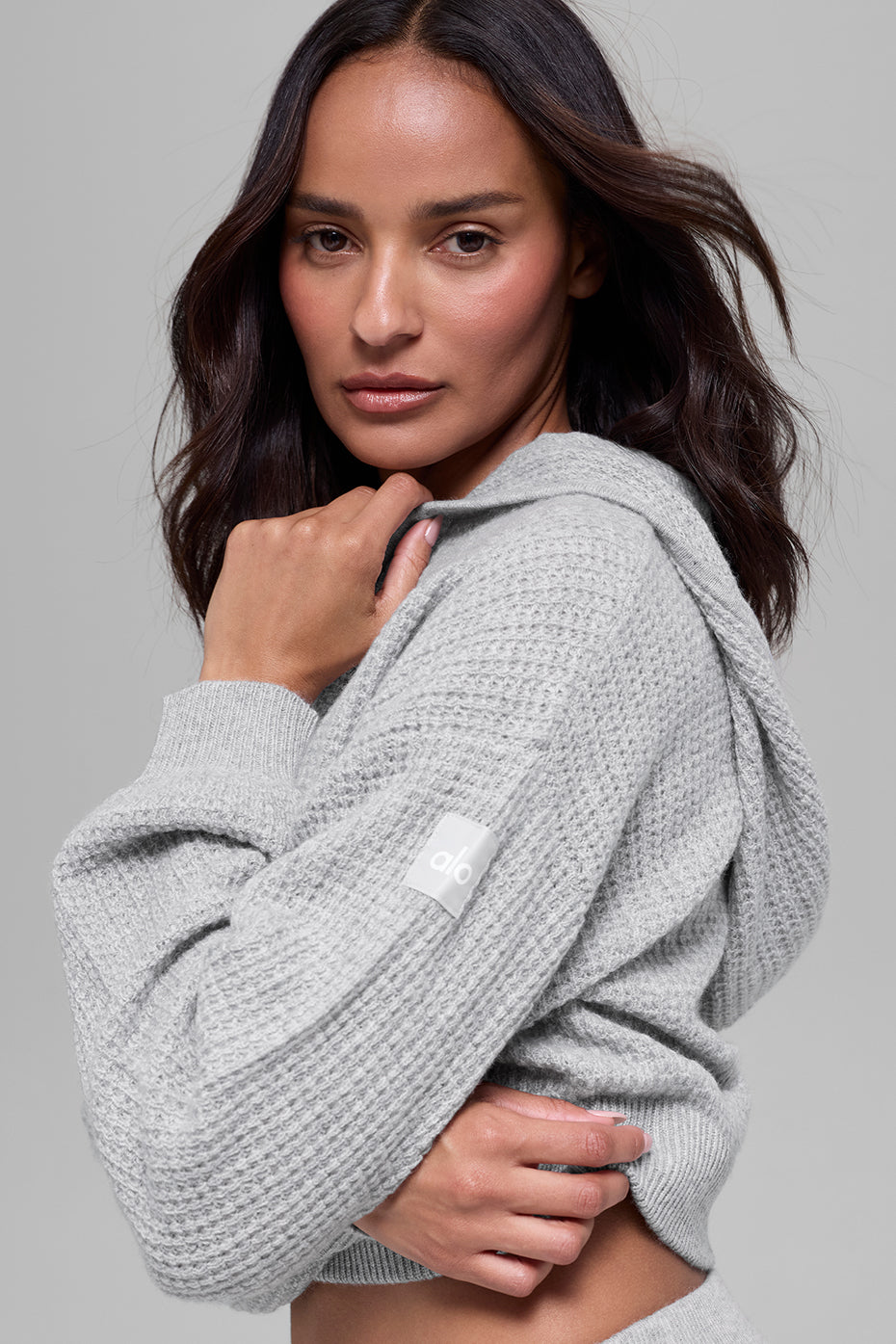 Cashmere Plush Waffle Full Zip Hoodie - Athletic Heather Grey - Image 4