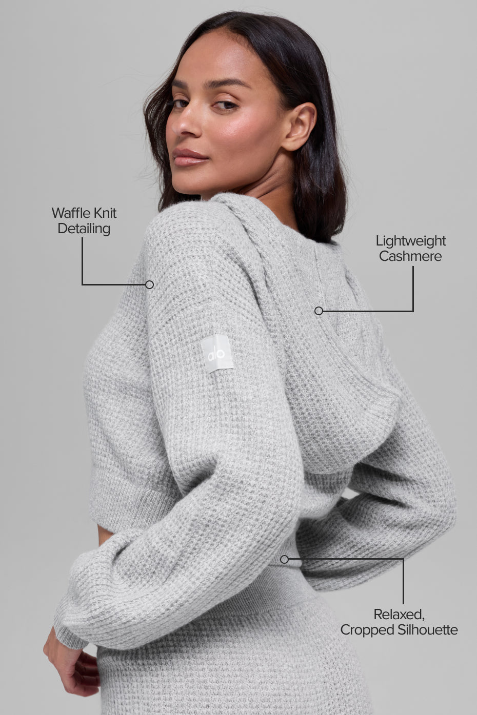 Cashmere Plush Waffle Full Zip Hoodie - Athletic Heather Grey - Image 2