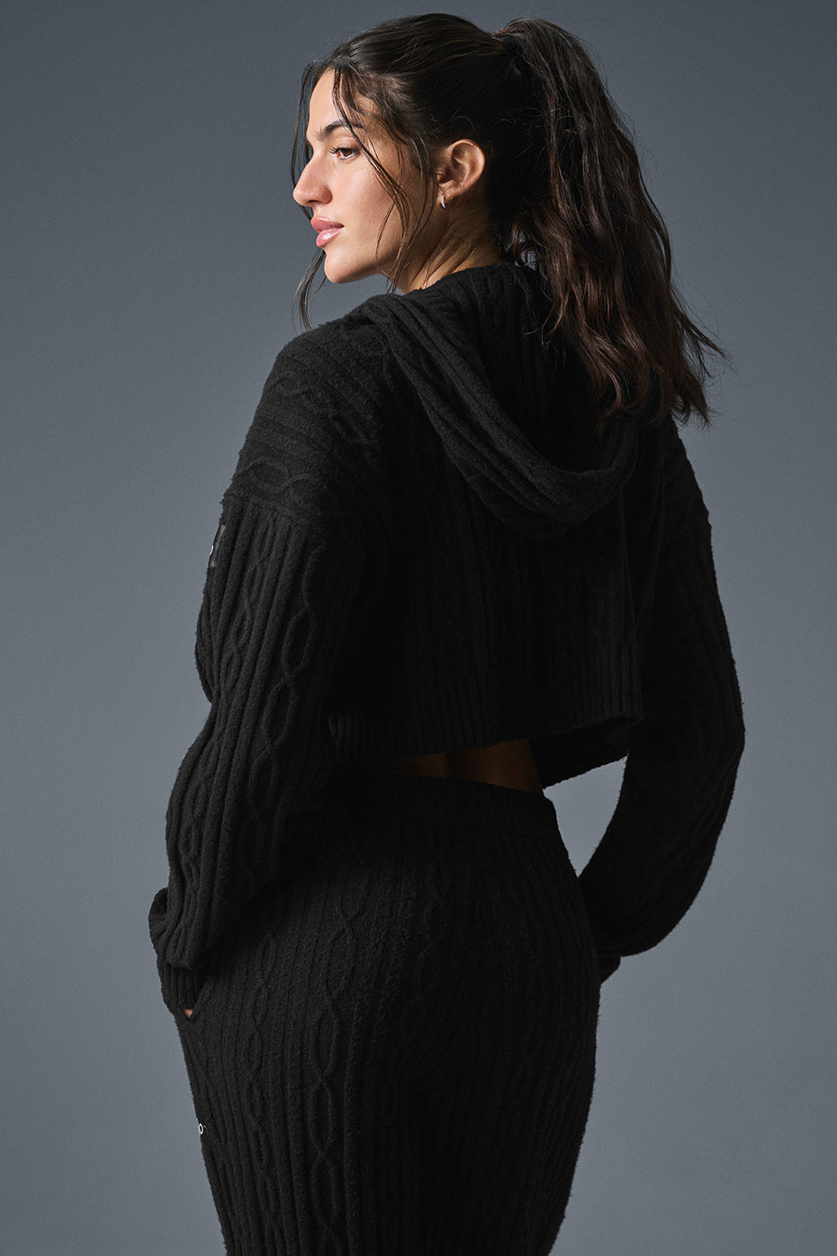 Cable Knit Winter Bliss Hoodie - Black - Image 3